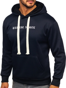 Herr Huvtröja med tryck och känguruficka Marinblå Bolf M276