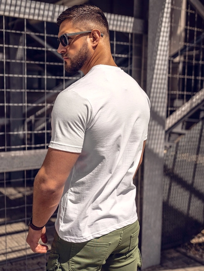 Herr Bomulls T-shirt med tryck Vit Bolf CMR18A