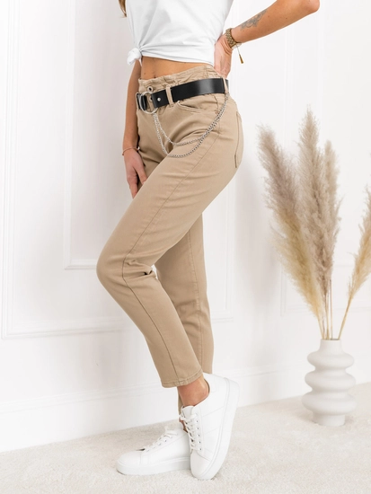 Dam High Waist Jeans med Bälte Beige Bolf LA689