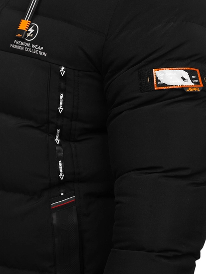 Herr Lång Quiltad Vinterjacka Svart Bolf 22M53