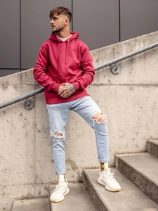 Herr Huvtröja med känguruficka Vinröd Bolf 2009A