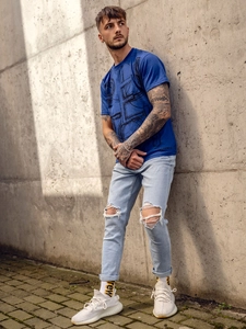 Herr T-shirt med tryck Blå Bolf KS2525TA