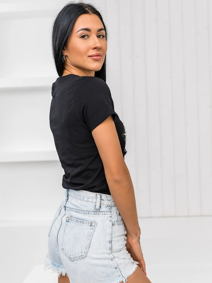 Dam T-shirt med tryck Svart Bolf 96T620