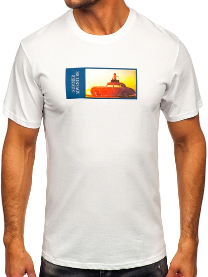 Herr Bomulls T-shirt med tryck Vit Bolf MPO3559