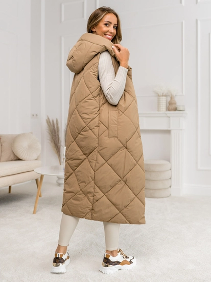 Dam Lång Quiltad Väst Kamel Bolf 5M3165