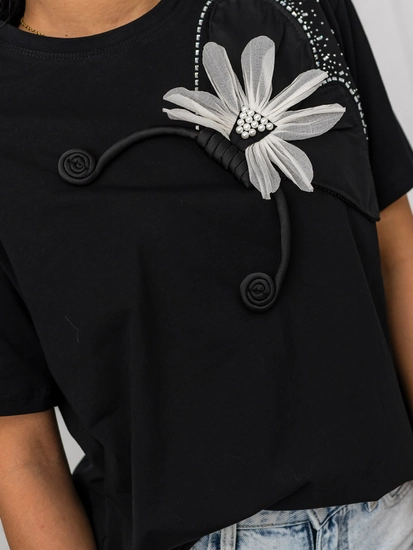 Dam T-shirt med tryck Svart Bolf 96T633