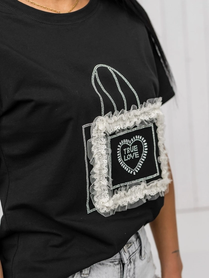 Dam T-shirt med tryck Svart Bolf 97T2102