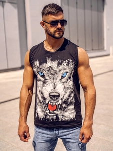 Herr Linne med tryck Svart Bolf 14824A