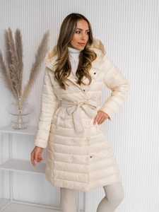 Dam Lång Quiltad Vinterjacka med huva Beige Bolf 5M3159