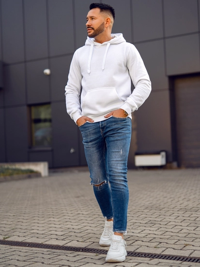 Herr Huvtröja med känguruficka Vit Bolf 2009A