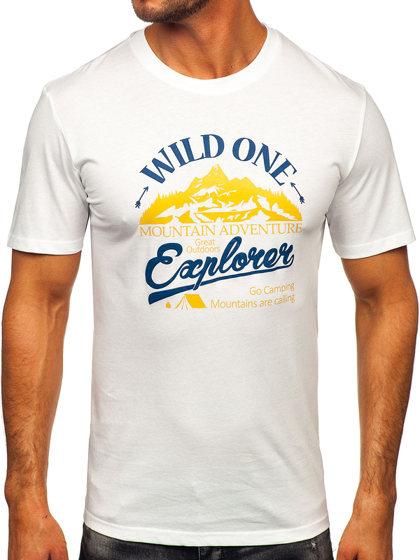 Herr Bomulls T-shirt med tryck Vit Bolf MPO3484