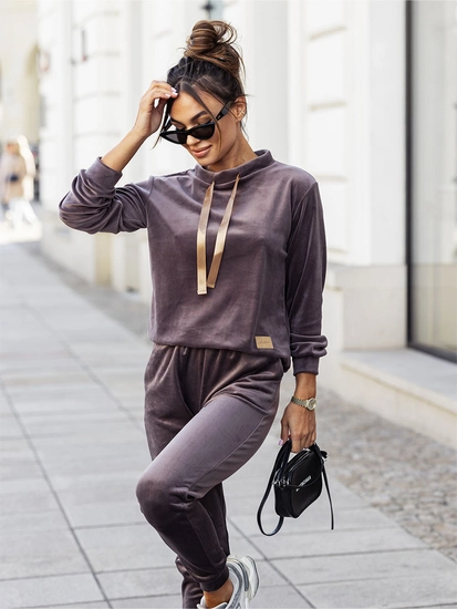 Dam 2-delad Träningsoverall i velour Grafitgrå Bolf 637