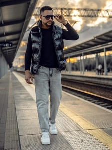 Herr Tjock Quiltad Väst Svart Bolf 9968