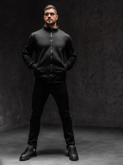 Herr Sweatshirt med ståkrage och dragkedja Svart Bolf B002A1