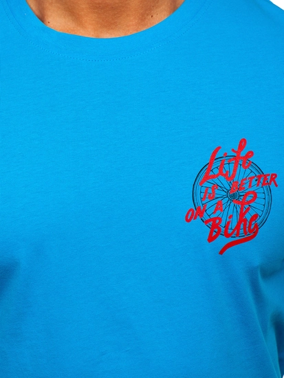 Herr Bomulls T-shirt med tryck Blå Bolf MPO3555