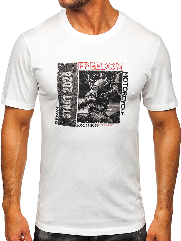 Herr Bomulls T-shirt med tryck Vit Bolf MPO3475