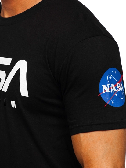 Herr BomullsT-shirt med tryck Svart Bolf 14401