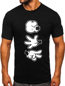 Herr Bomulls T-shirt med tryck Svart Bolf KS1997