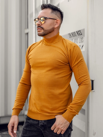 Herr Basic Tröja med halvpolo Kamel Bolf YY05