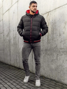 Herr Quiltad Reversibel Vinterjacka Svart-Röd Bolf 7410