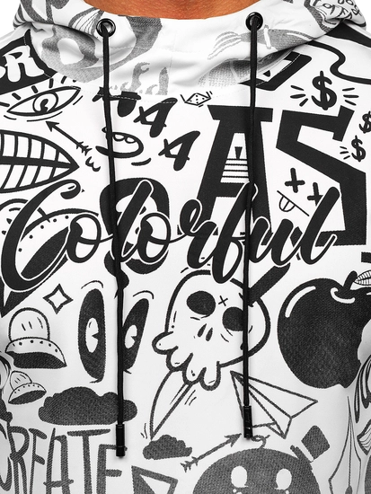 Herr Huvtröja med tryck och känguruficka Vit Bolf 8B995