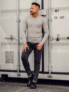 Herr V-ringad Tröja Ljus Grå Bolf YY03