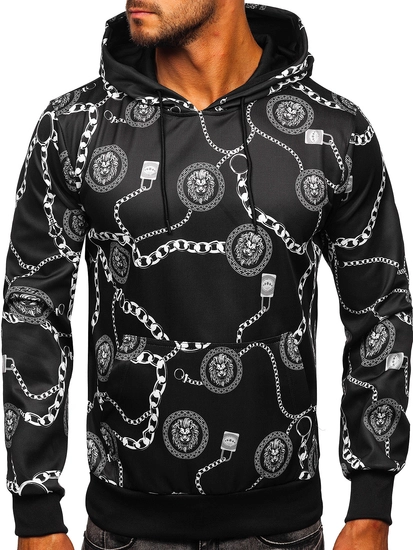 Herr Huvtröja med tryck Svart Bolf HM336