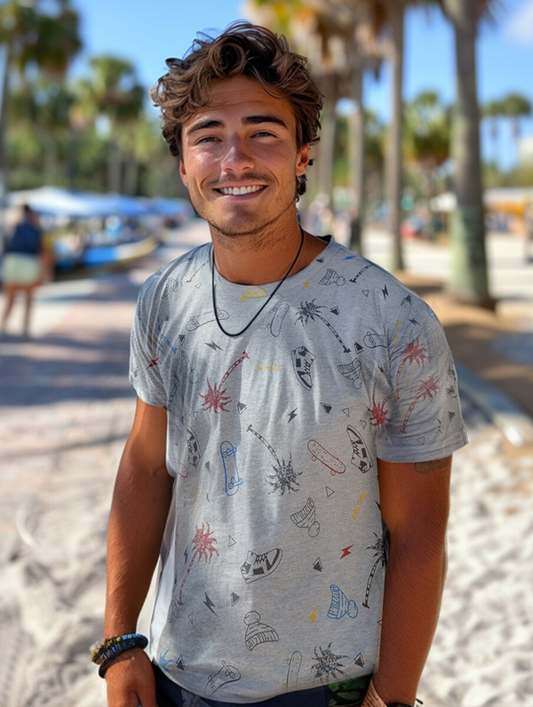 Herr Bomulls T-shirt med tryck Grå Bolf 1150A2