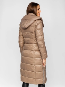 Dam Lång Quiltad Vinterjacka med huva Brun Bolf M689