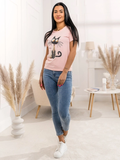 Dam T-shirt med tryck Rosa Bolf 95T2515