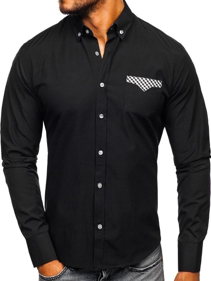 Herr Elegant Långärmad Skjorta Svart Bolf 4711