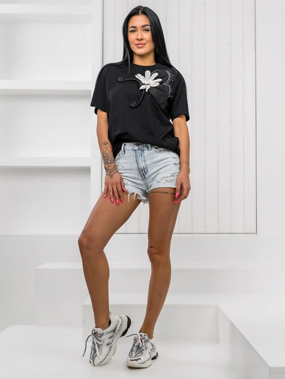 Dam T-shirt med tryck Svart Bolf 96T633