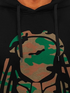 Herr Huvtröja med tryck Svart Bolf 147048