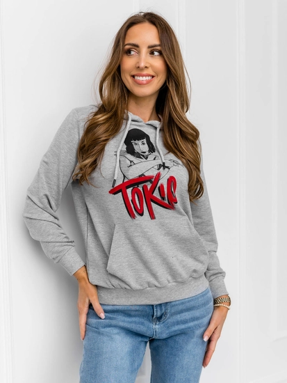 Dam Huvtröja med tryck Grå Bolf 5194