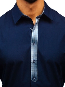 Herr Elegant Långärmad Marinblå Skjorta Bolf 0939