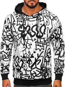 Herr Huvtröja med tryck och känguruficka Svart-Vit Bolf 8B1151