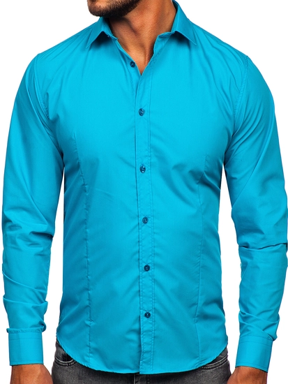 Herr Elegant Långärmad Skjorta Ljusturkos Bolf 1703