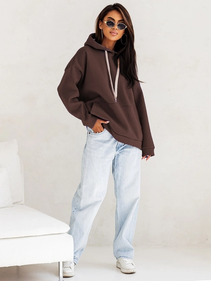 Dam Varm Huvtröja med känguruficka Choklad Bolf 82131