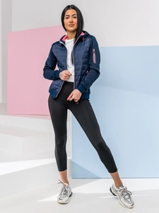 Dam Quiltad Lättviktsjacka med huva Marinblå Bolf KSW4001