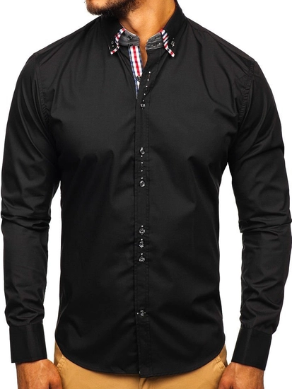 Herr Elegant Långärmad Skjorta Svart Bolf 0926