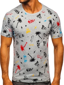 Herr Bomulls T-shirt med tryck Grå Bolf 1150