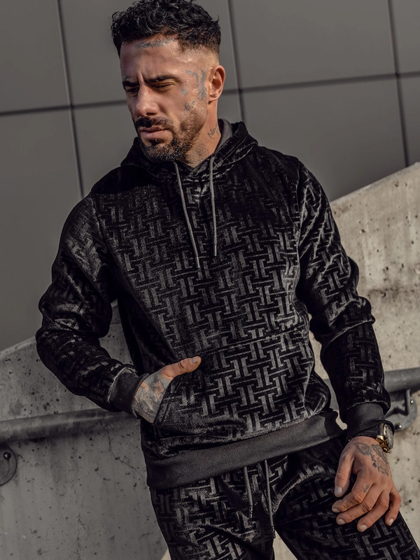 Herr Velour Träningsoverall med huva Svart Bolf 3A81