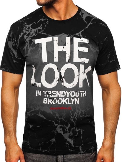 Herr Bomulls T-shirt med tryck Svart Bolf 627