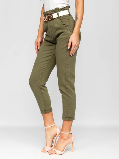 Dam High Waist Jeans med Bälte Kaki Bolf LA687