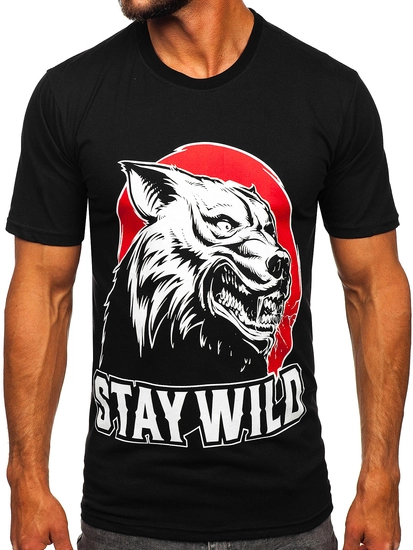 Herr Bomulls T-shirt med tryck Svart Bolf 143021