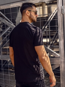 Herr Bomulls T-shirt med tryck Svart Bolf 1173A