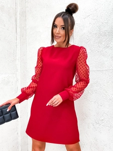 Dam Utsvängd Klänning med chiffongärmar Röd Bolf 8234