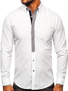 Herr Elegant Långärmad Skjorta Vit Bolf 6873-1