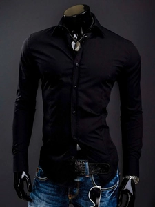 Herr Elegant Långärmad Skjorta Svart Bolf 1703A