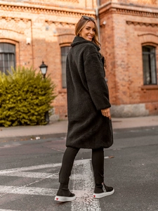 Dam Varm Lång Vinterkappa Svart Bolf AN105